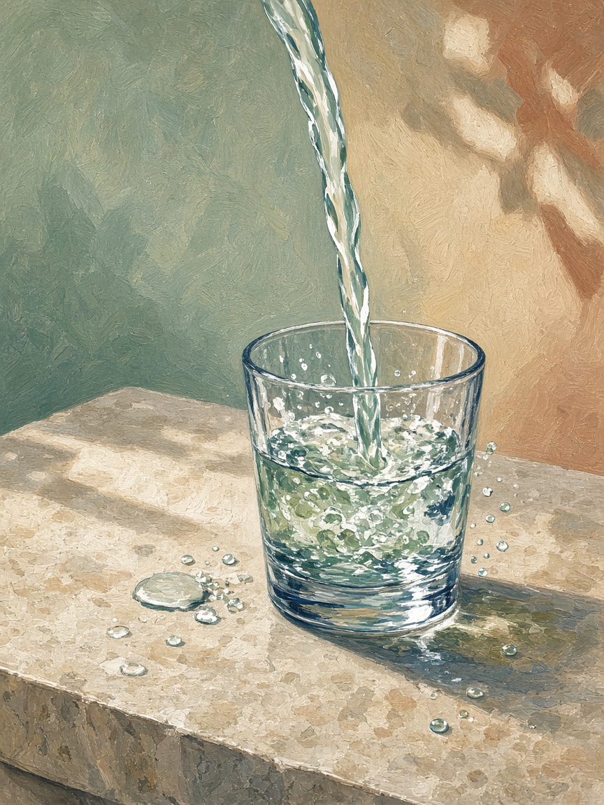 Illustrazione di acqua versata in un bicchiere