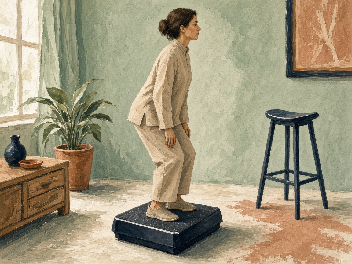 Illustrazione di un mezzo squat leggero, in piedi sulla pedana